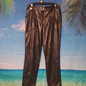 Men's Black Faux Leather Pants with Zip Pockets